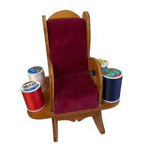 Vintage ROCKING CHAIR Pin Cushion Handmade Spool Holder Caddy 9"H x 8.5"D x 7"W